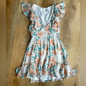 Hello Molly White Floral Ruffle Mini Dress Size Small US 4 Summer Party Wedding